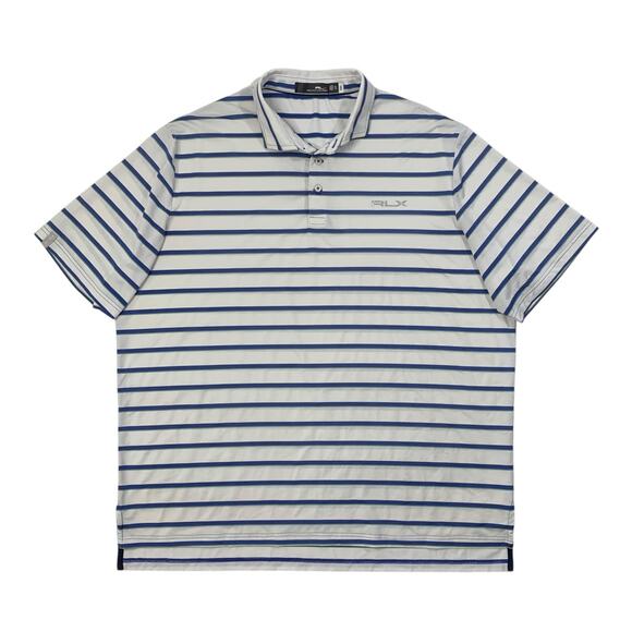 RLX Ralph Lauren Shirt Men XXL White Navy Striped Performance Droptail Golf Polo - Picture 1 of 9